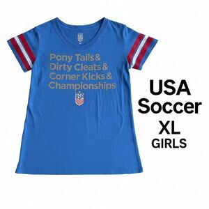 USA Soccer Ponytails & Championships Graphic Tee Girls XL